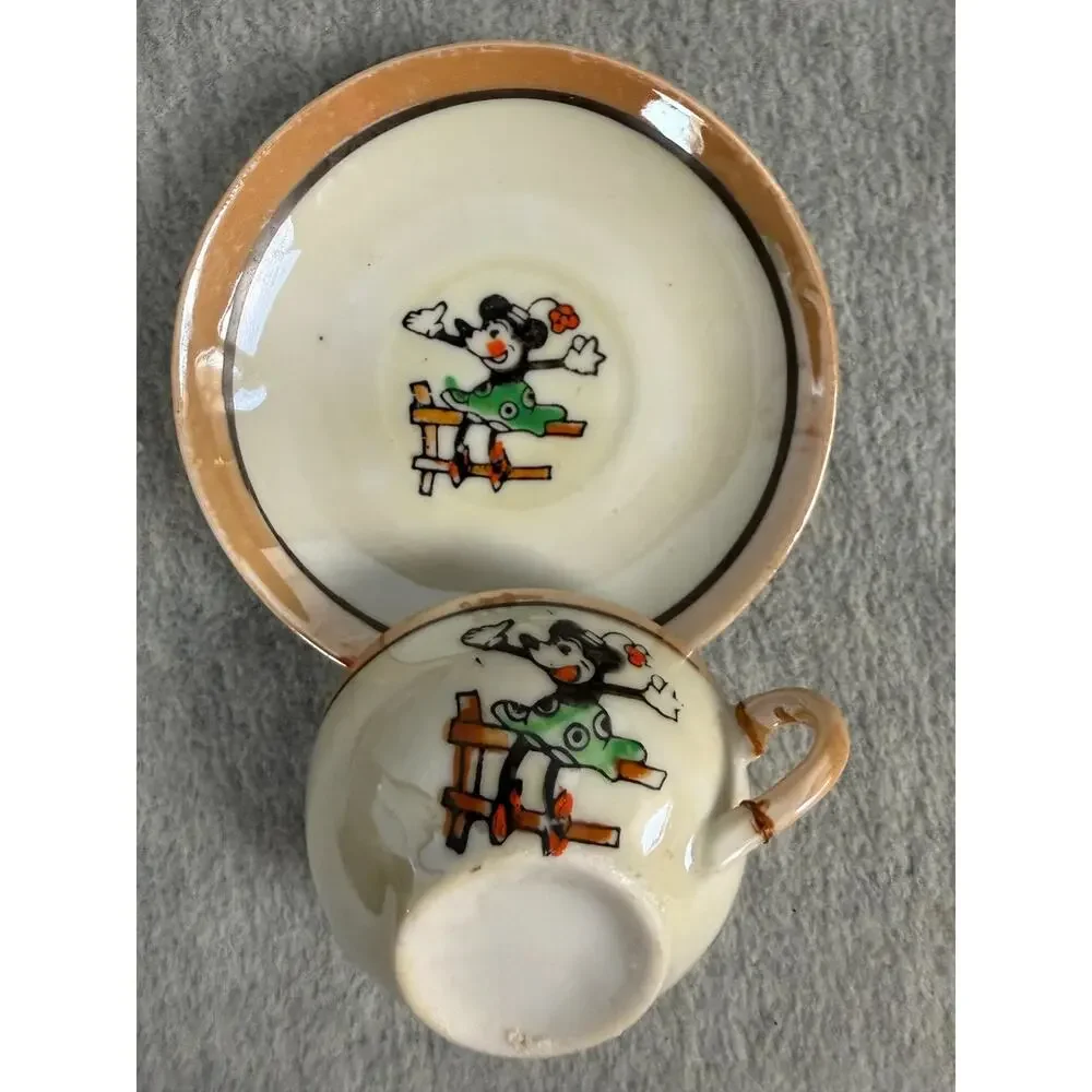 Vintage Lustreware Mickey Mouse Divided Plates for Child's Tea Set + Cups/Saucer